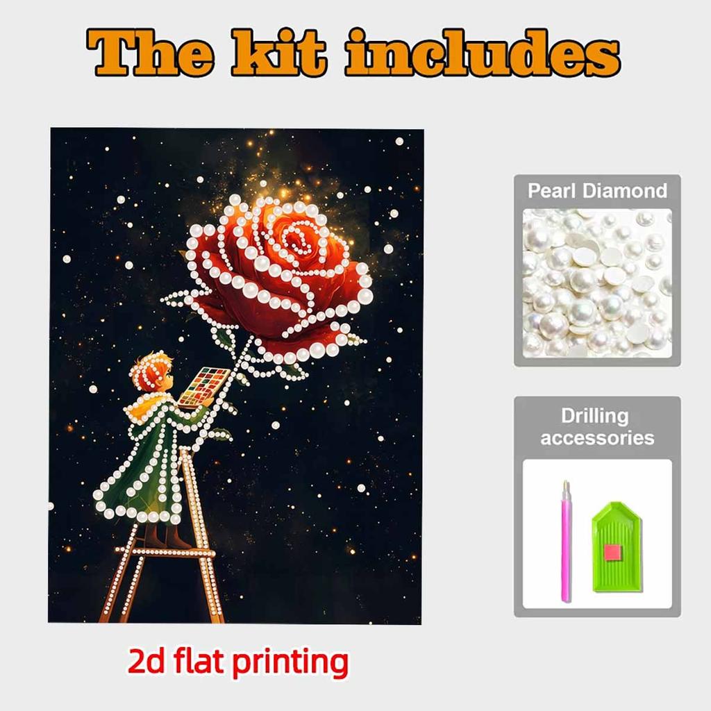 Crystal Pearl Painting 5D DIY Frame Decoration Painting Boy and Flower Home Wall Decoration Transparent Pearl Gemstone Painting Picture Art Crafts