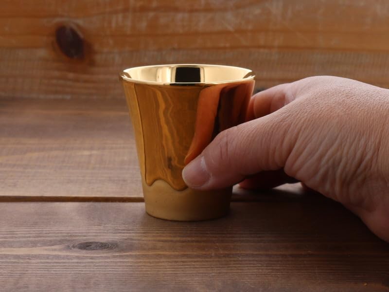 EAST Table Cup Gold Glaze Fuji Mino Ware Wooden Box Made In Japan Mt. 716-012-01