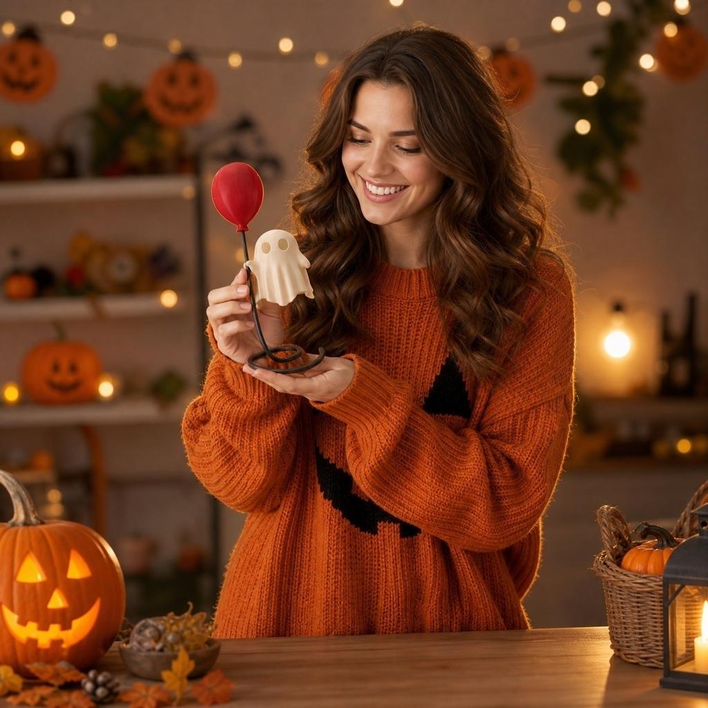 Halloween Ghost Party Decoration with Balloon Stand Indoor Tabletop Ornament for Seasonal Holiday Display and Festive Home Decor