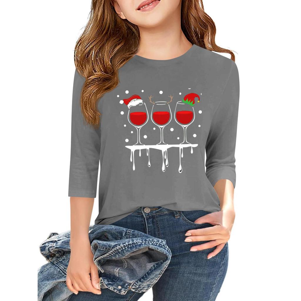 Children's 3/4 Sleeve Independence Day Printed Round Neck Casual T-shirt