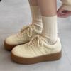 Genuine Leather Training Shoes for Women's Spring Thick Sole Elevated Board Shoes, Casual Sports Little White Shoes