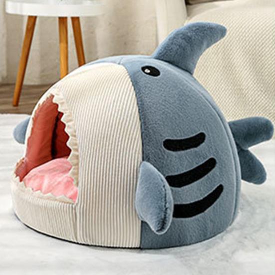 Cat Nest Cartoon Shark Shape Big Mouth Thick Cute Animal Warm Rest And Sleep Semi-closed Pet Mini House for Four Seasons