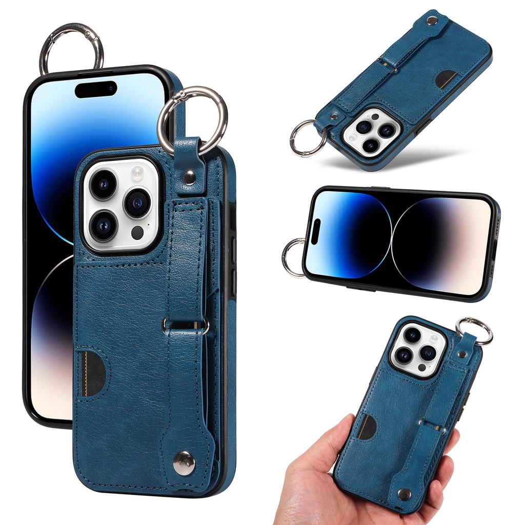 Etui na telefon ze skóry PU z kieszeniami na karty, z pierścieniem na palec i klamrą do paska na nadgarstek do iPhone'a XS, XR, XS Max, iPhone'a 7,8,7Plus,11,11Pro,11Pro,12,13,14,15...