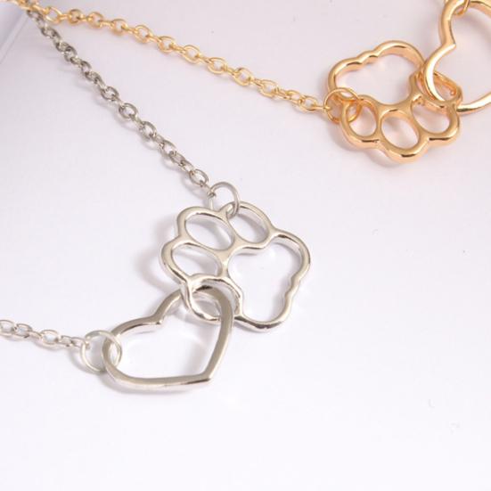 Damen Hohl Herz Haustier Pfotenabdruck Anhänger Kette Halskette Schlüsselbein Schmuck Geschenk