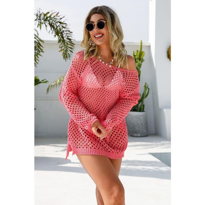 Women's Summer Hollow Leakage Mesh Long-sleeved Beach Knitted Sunwear