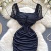 Sommer Frauen Quadrat Kragen Kurzarm Mini Sexy Club Party Schlank Bodycon Etuikleider