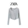 Fashion Style Autumn New Arrival Design Elegant Chicken Hearts Bow Tie Gray Thread Knitting Long Sleeves Zipper Bottoming Shirt