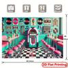 Retro 50s Diner Tapestry, Jukebox & Checkerboard Background Cloth, Bar Wall Decor