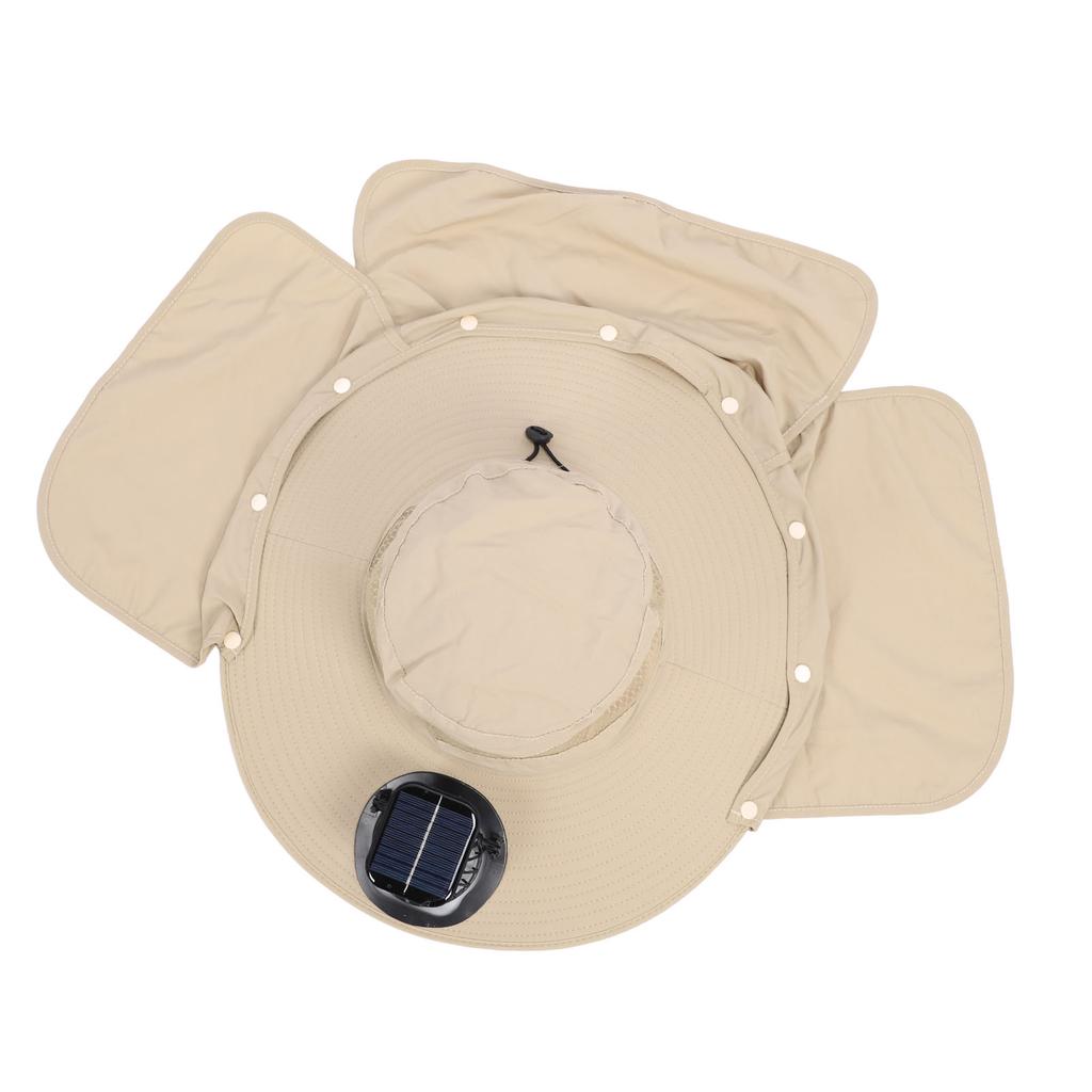Solar Fan Sun Hat USB Rechargeable   UPF50 Waterproof Wide Brim Fishing Hat with Neck Flap for Beach Garden Outdoor Sports