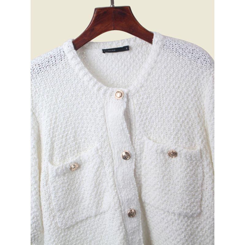 P's Accessible Luxury Classic Style Half Sleeve Cardigan Elegant Pull round Neck Metal Buttons Export Knitting Tops