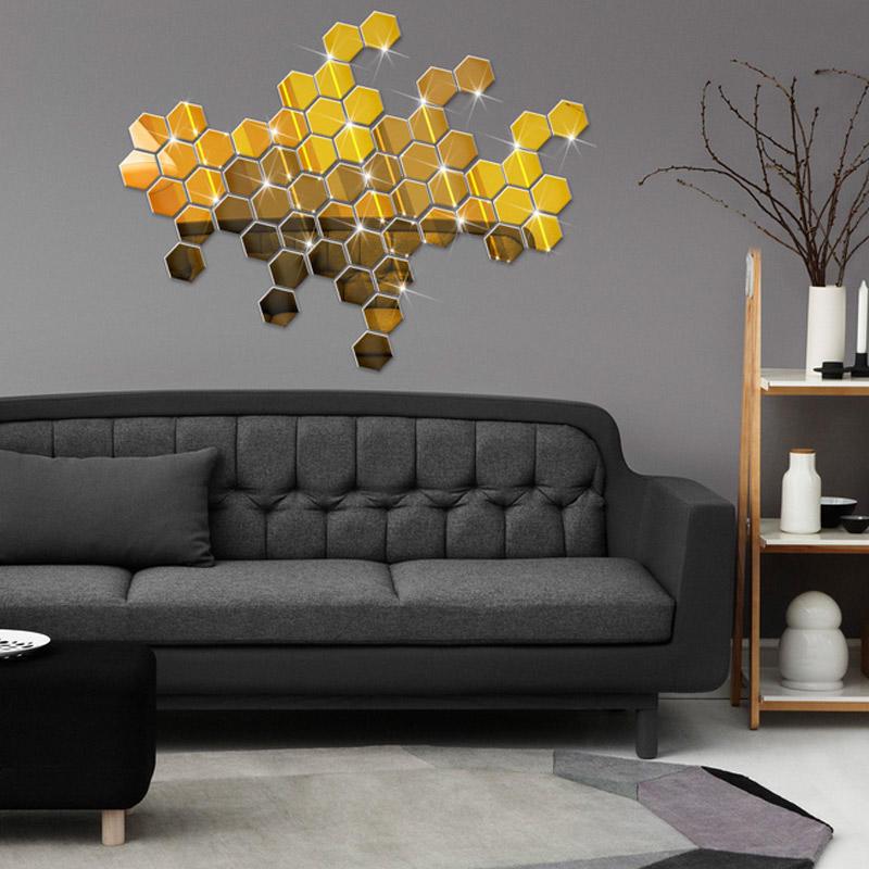 12pcs 3D Mirror Hexagon Vinyl Removable Wall Sticker Decal Home Decor Art