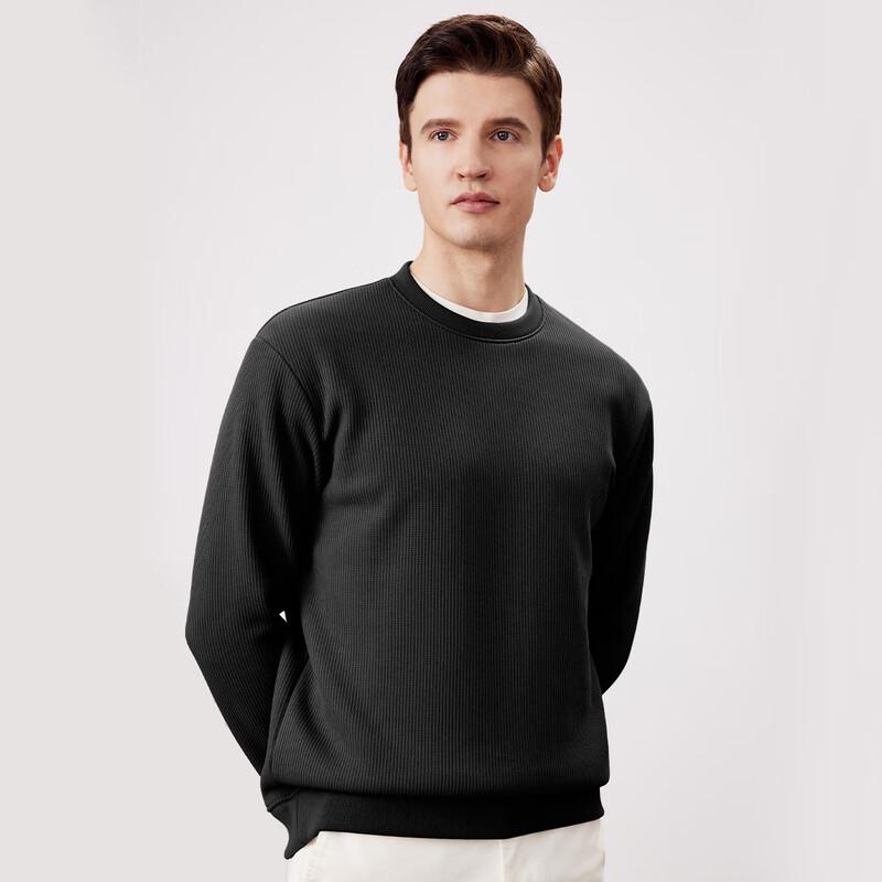 Shanshan Men's Waffle Knit Fleece-Lined Crew Neck Sweatshirt