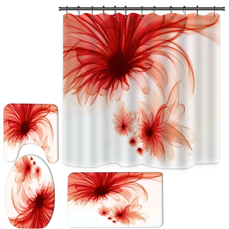 

Floral Fragrance Printing Bathroom Set Shower Curtain Bathroom Mat Toilet Cover Set Shower Curtain Home Decoration Waterproof W60H190(CM)-1 Pcs