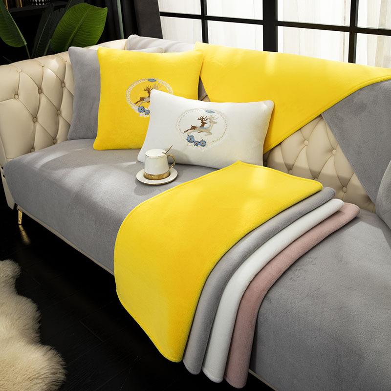 Sofa Cushion Plush Winter Leather Sofa Cushion Non-Slip Thickened Fur Simple Modern Cover Cloth