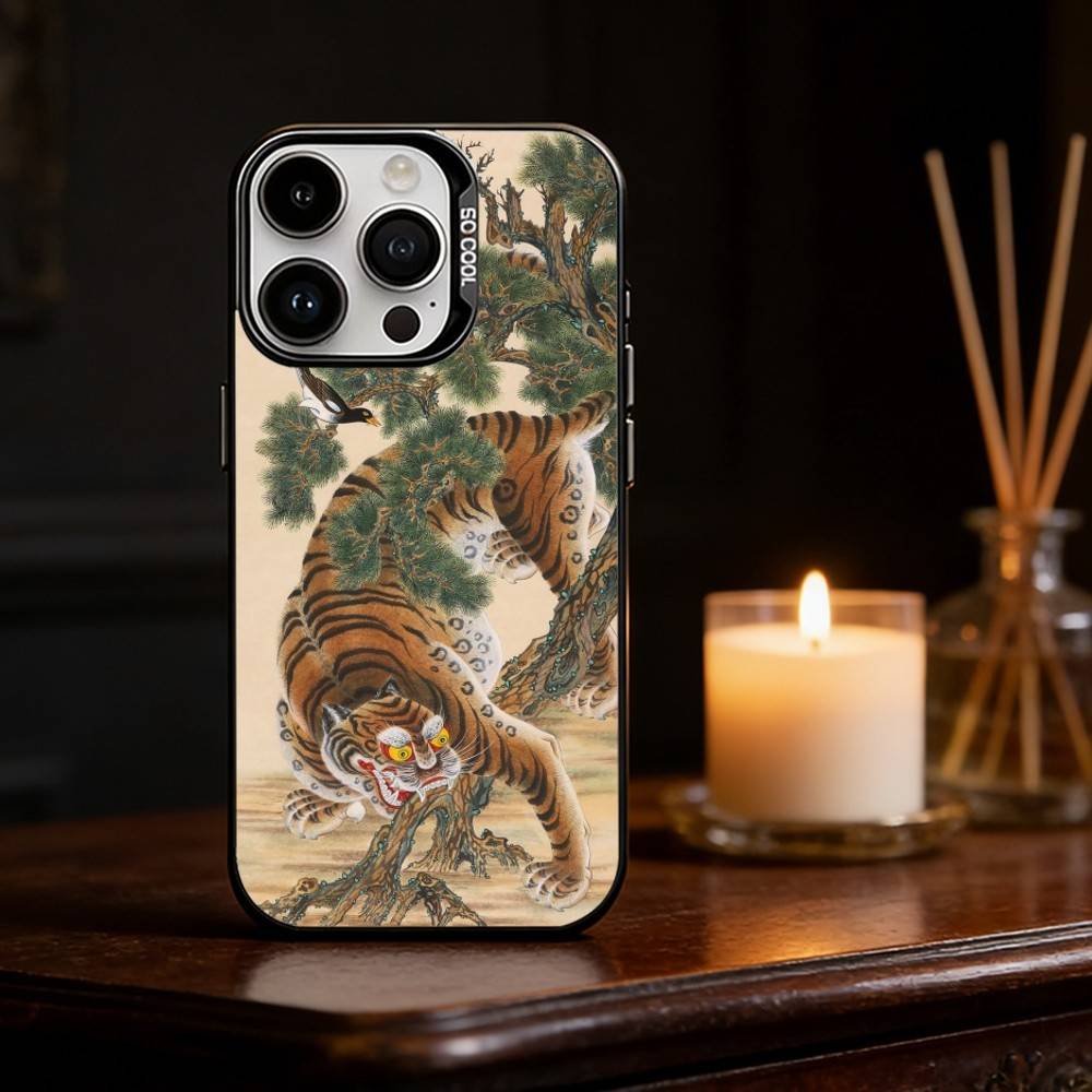 Japanese Ukiyo-e Tiger Phone Case For iPhone 17 16 15 14 13 12 11 Pro Max Plus Silver Matte Black Cover