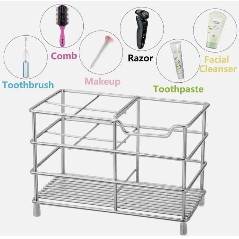 Bathroom Stainless Steel Toothbrush Storage Rack Grid Pen Holder Versatile Neat