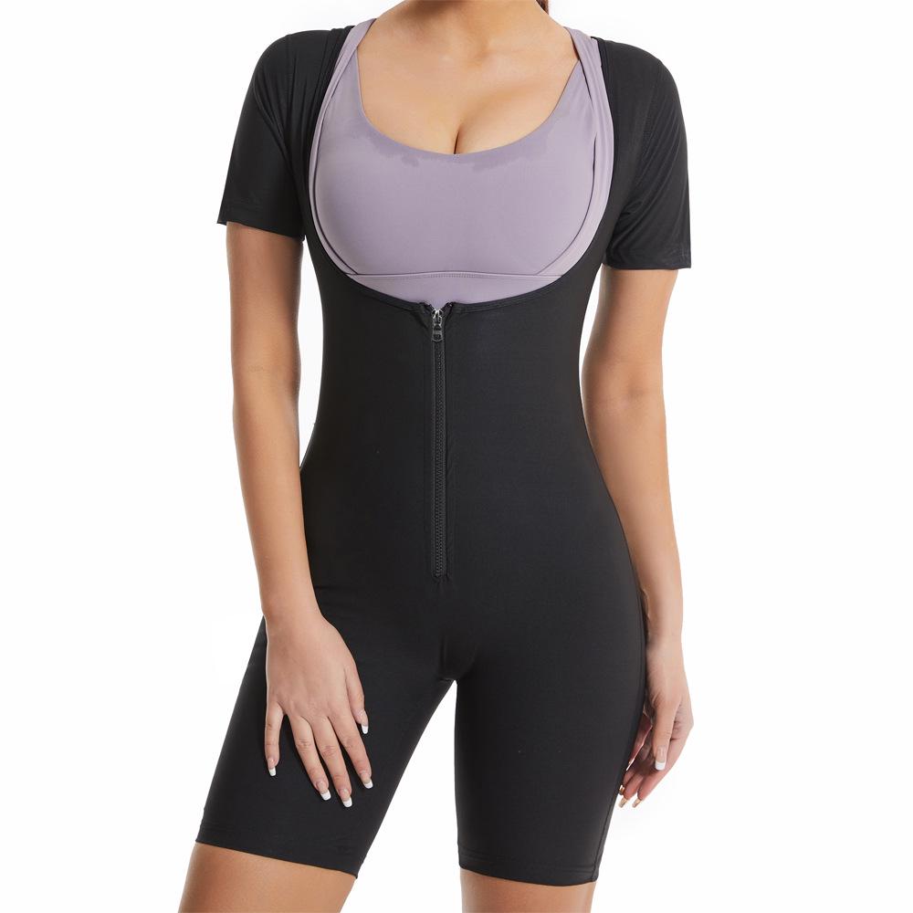 Damen Reißverschluss Kurzarm Schweißtreibender Fitness Body