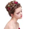 Red Flower Bridal Tiara Hairband Gold Color Crystal Pearl Headband Women Headpiece Wedding Crown Bride Hair Jewelry Accessories