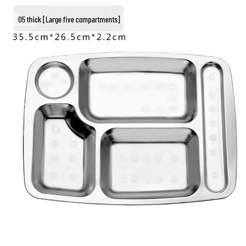 304 Stainless Steel Rectangular Five Compartment Meal Tray