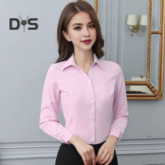 Women Shirt Lapel Long Sleeve Single Breasted Shirt Tops Solid Color Slim Fit Office Lady Shirt Work Wear