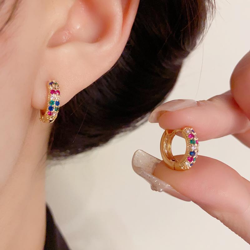 Colorful Zircon Round Ear Cuffs: French Fashion Luxurious Versatile Earrings