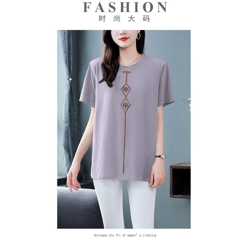 Pure Cotton New Chinese Style National Trend High-end Women's T-shirt Short-sleeved Summer Large Size Loose