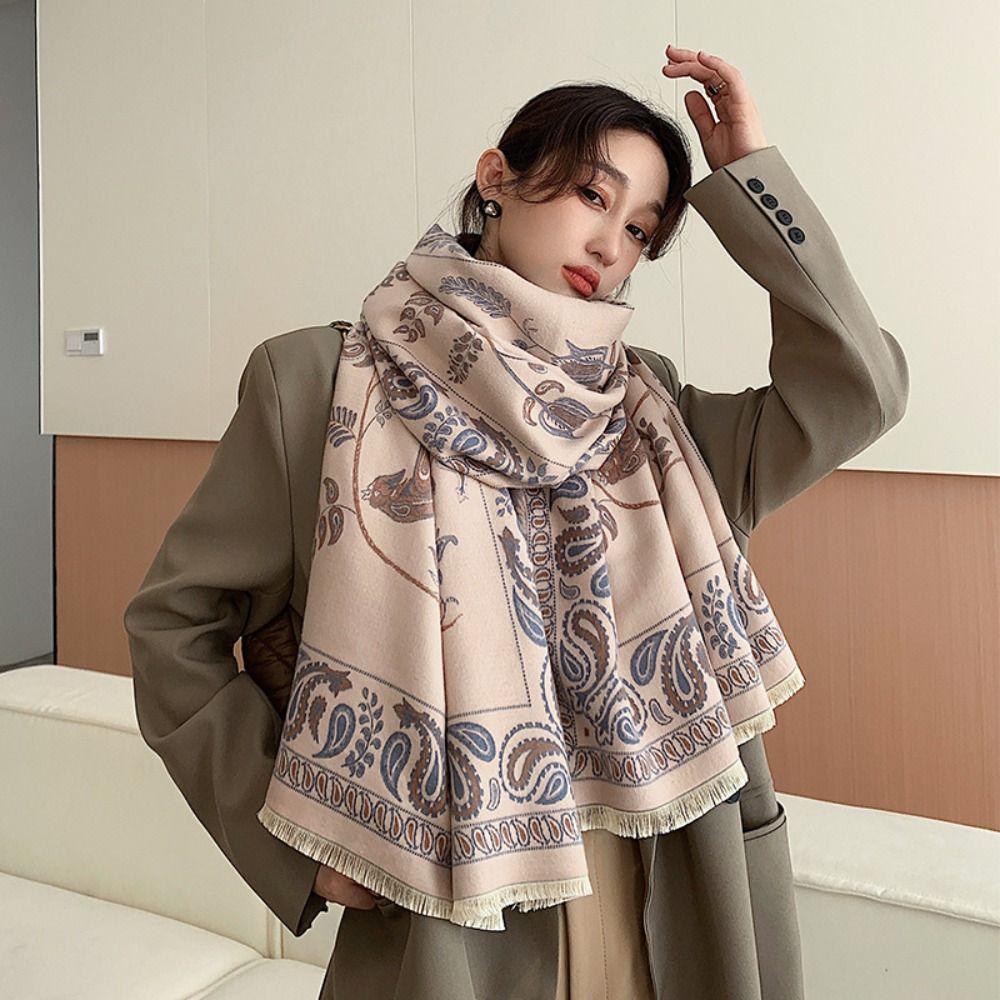 Flower Printed Scarf Bird Large Shawl Retro Cashmere Tassel Scarves Student