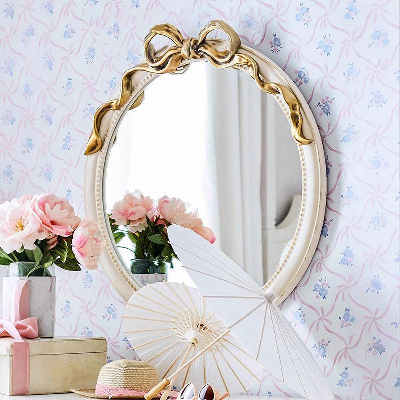 Retro European Bow Round Wall-Mounted Mirror for Bathroom or Bedroom Dressing Table