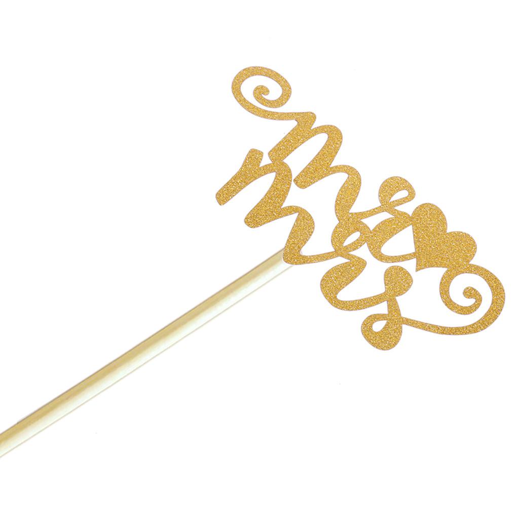 Wedding Cake Topper Pack Glitter Mr Mrs Heart Paper Cupcake Toppers Party Decoration for Engagement Reception