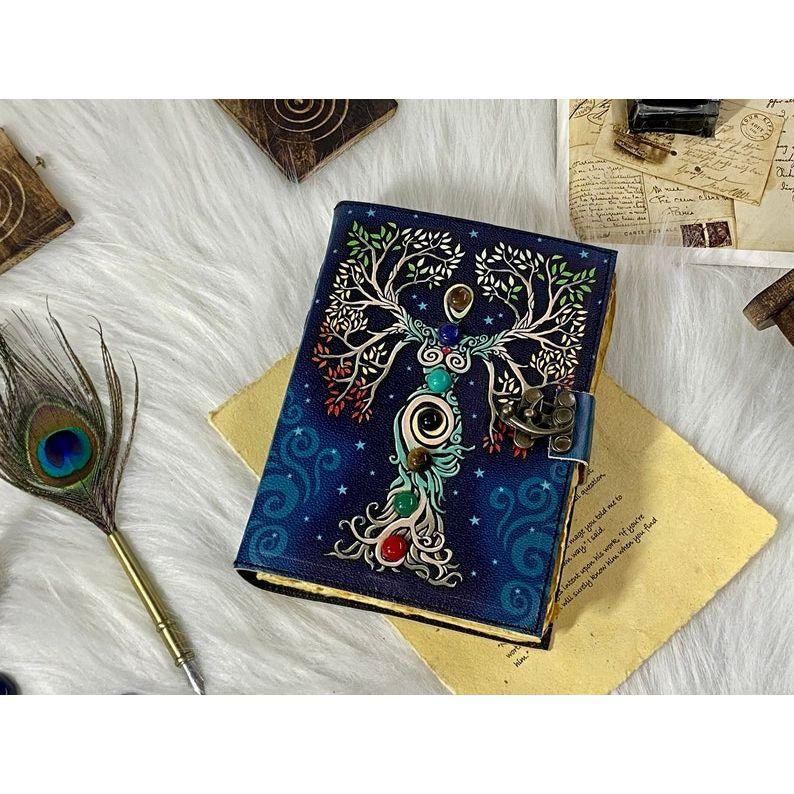 Mother of Earth Seven Stone Blank Spell Book of Shadows Handmade Grimoire Journal Junk Journal Tree of Life Journal Gifts for Christmas
