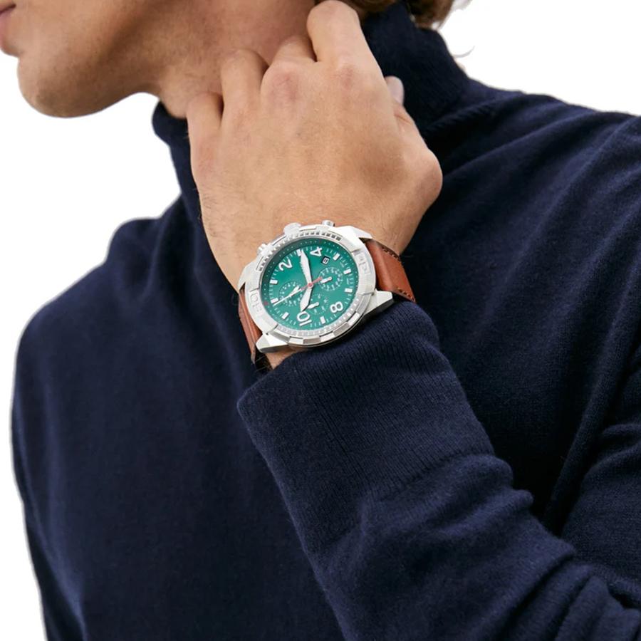 Fossil Bronson Chronograph Green Dial Leather Strap Quartz FS5738 Men's Watch