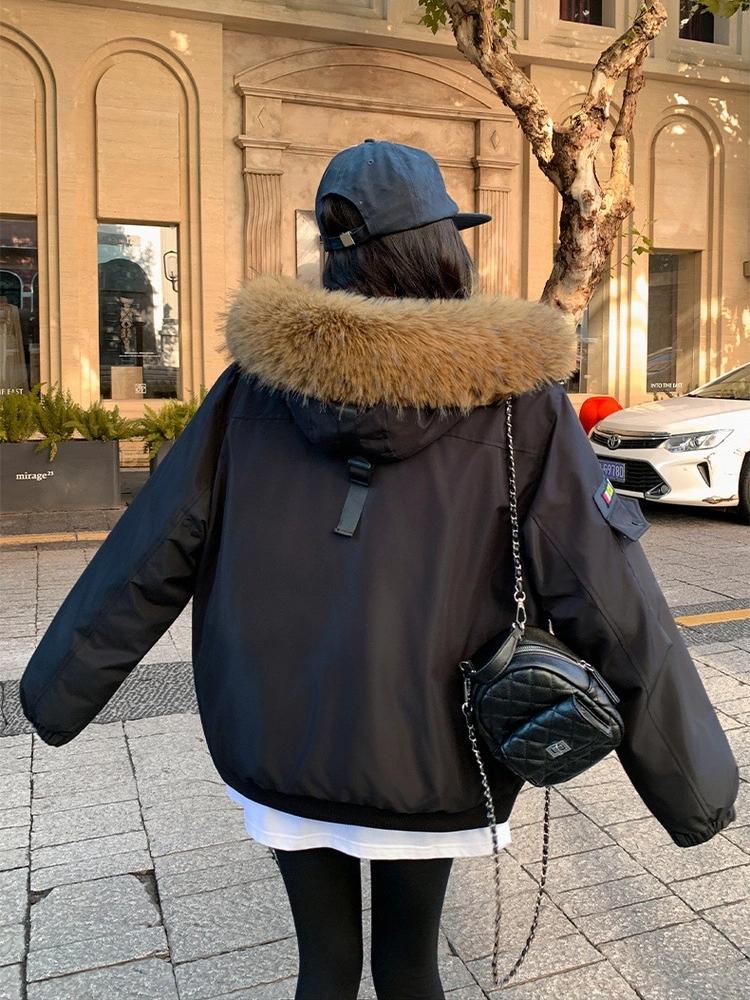 Women’s Short Hooded Cotton-Padded Parkas Windproof Thicken Warm Winter Jacket With Fur Collar