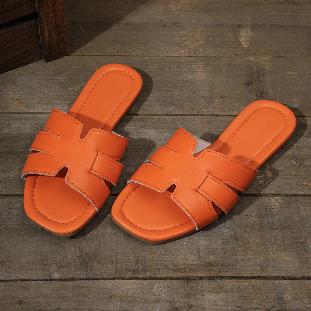 Fashion Woven Summer Slippers for Women Brand Design Square Toe Flat Sandals Woman Comfortable Non Slip Beach Slides Flip Flops