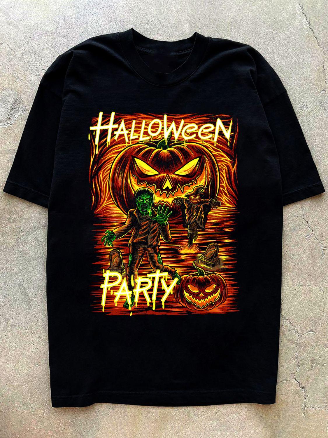 

Halloween Graphic Print Autumn Pure Cotton Men s T-shirt Short Sleeve Street Fashion Trend Clothing Vintage Drak Style T Shirt S