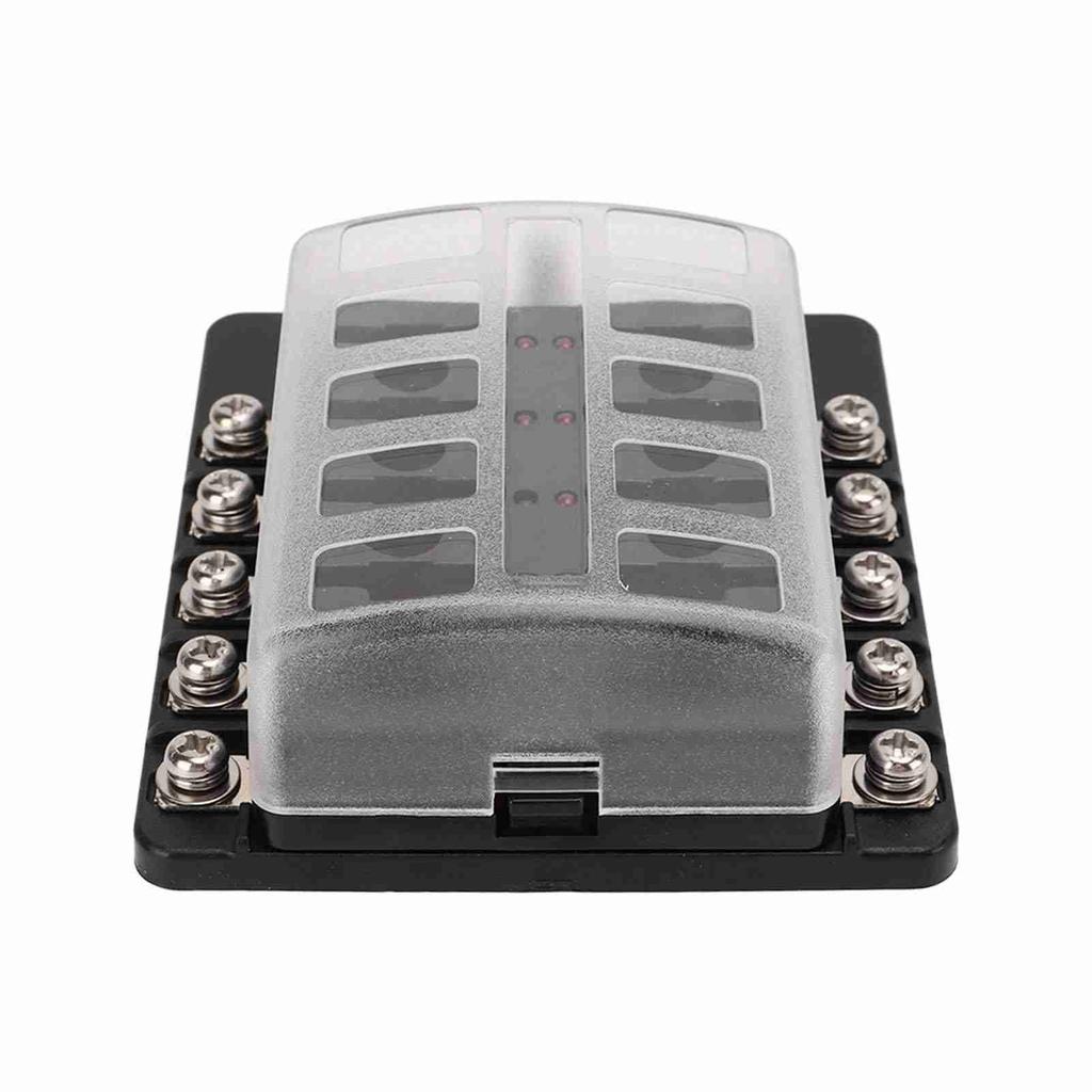 10-fach Flachsicherungskasten 10?32V 100A Nennleistung Staubdichte Clip-On-Abdeckung mit roter LED-Anzeige für Auto Wohnmobil