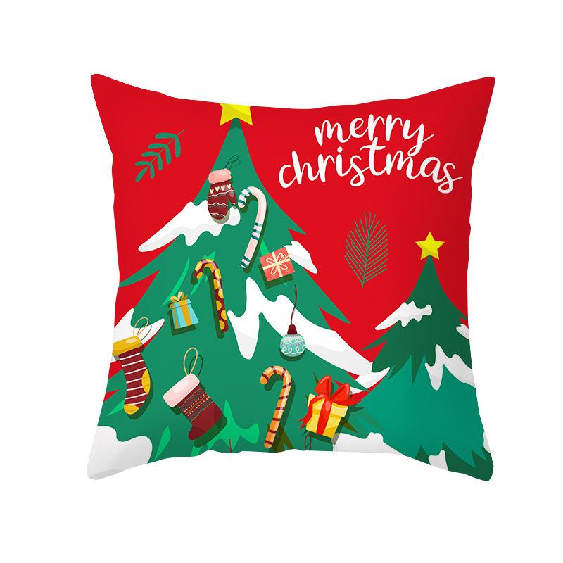 Red And Green Christmas Pattern Throw Pillow Cover With Short Plush Print For Living Room Sofa Decoration Cushion Cover