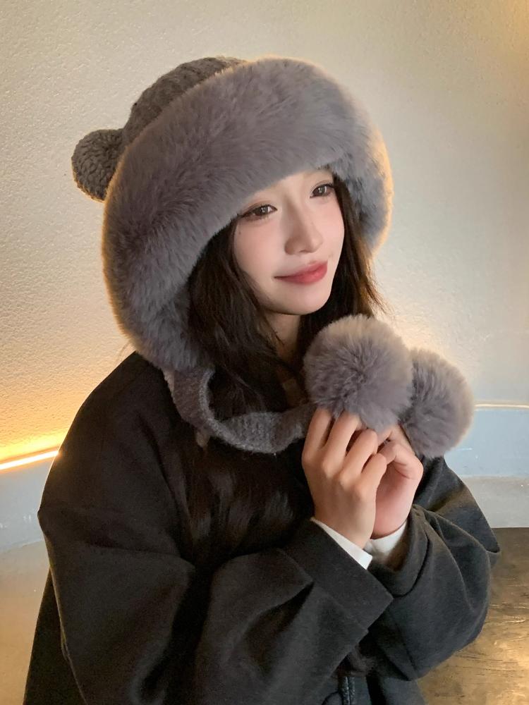 Winter Velvet Thickened Thermal Hat Women's New Cute Bear Ears Ear Hat
