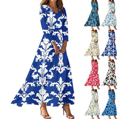 Vestido de Mujer de Manga Tres Cuartos, Estampado Floral Moderno, Holgado, Casual, Cómodo
