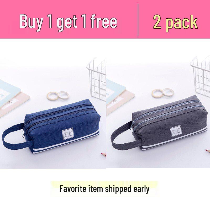 Ins Style Double Layer Canvas Pencil Case for Students - Simple, Creative Design with Zippers