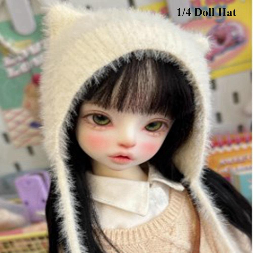 Fashion Fur Cat Ear Hat DIY Handmade Woolen Hat Doll Scarf for 1/4 1/6 BJD 30/45cm Dolls