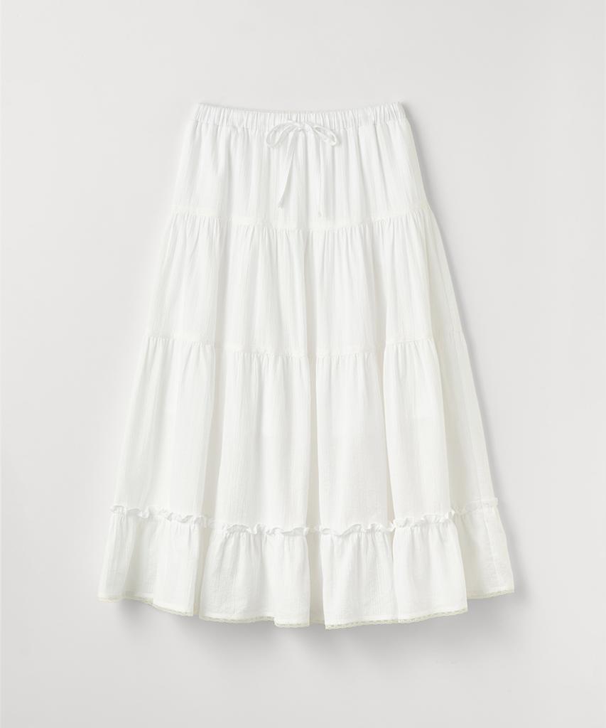 Selliteiljeu Lace Shirring Long Skirt_White