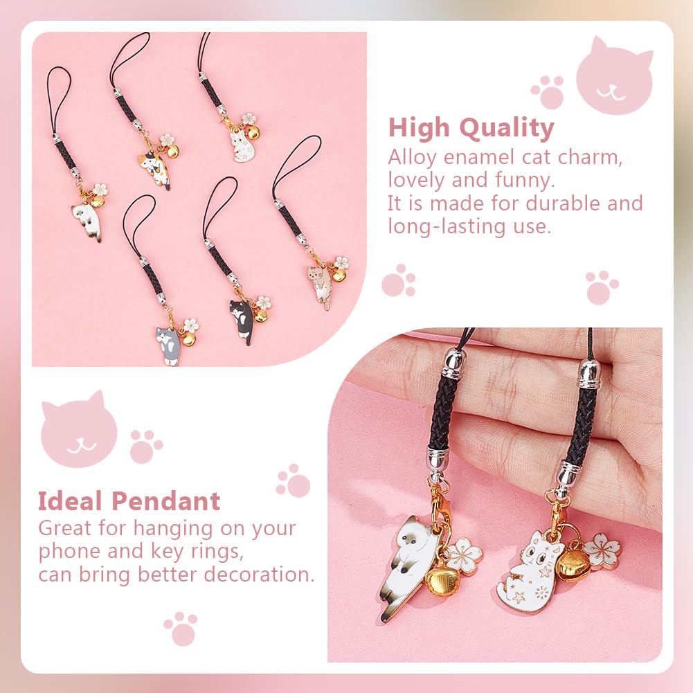 OLYCRAFT 6 Stycken Katt Nyckelring Blomma Berlock Emalj Hänge Nyckelring Nylon Snöre Ögla Japansk Stil Nyckelring 6 Färger Hantverk Diverse Gåvor