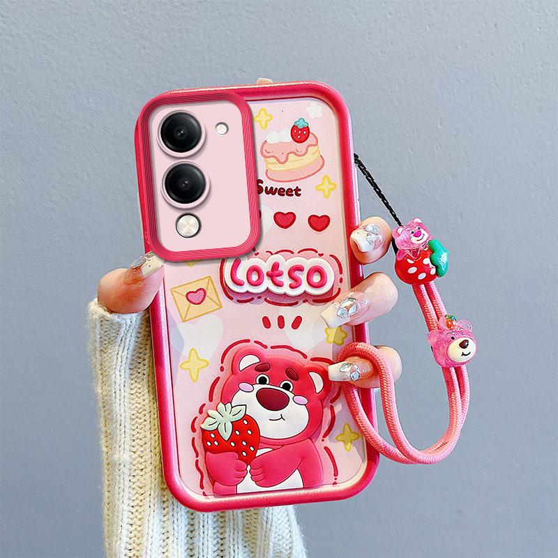 KEYSION Shockproof Case for VIVO Y04 with Lanyard Soft Silicone Cute 3D Cartoon Doll Phone Cover for VIVO Y29s 5G