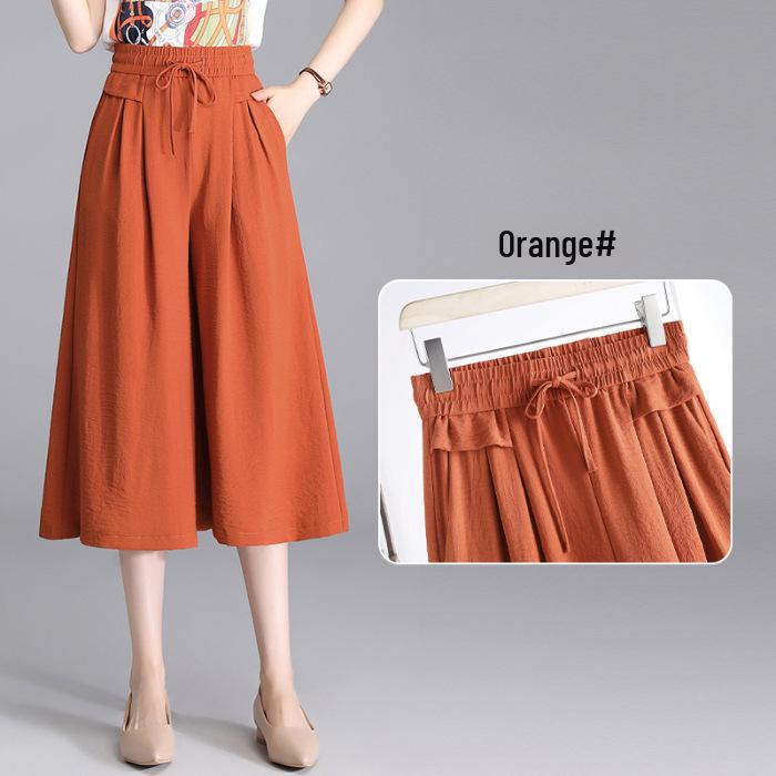 Ice Silk High-Waist Wide-Leg Cropped Pants – Summer 2025 Korean-Style Casual Loose Skirt Pants for Women