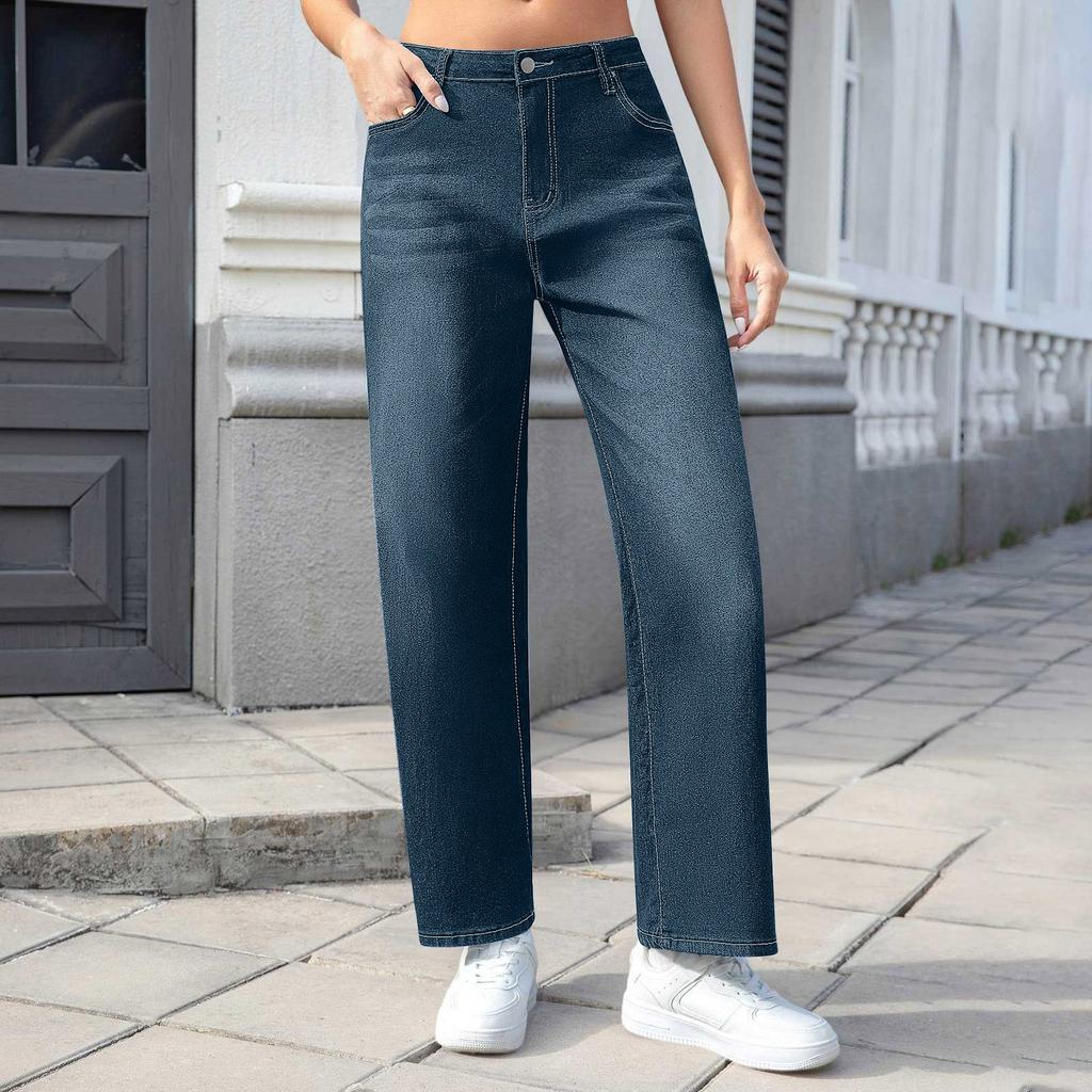 Women Winter Thciken Fleece Keep Warm Denim Jeans Ladies High Street Straight Pants