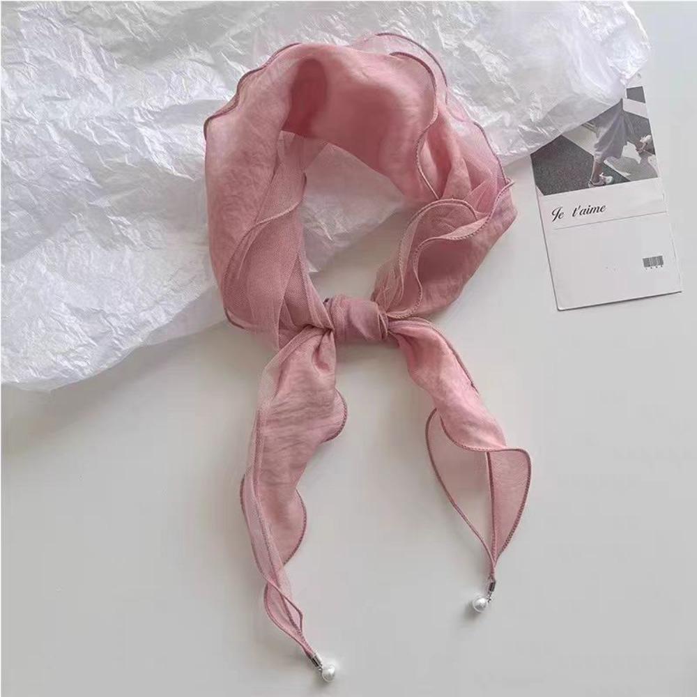 

Pearl Hair Silk Scarf Solid Color Triangle Bandana Vintage Triangle Hair Band Girls