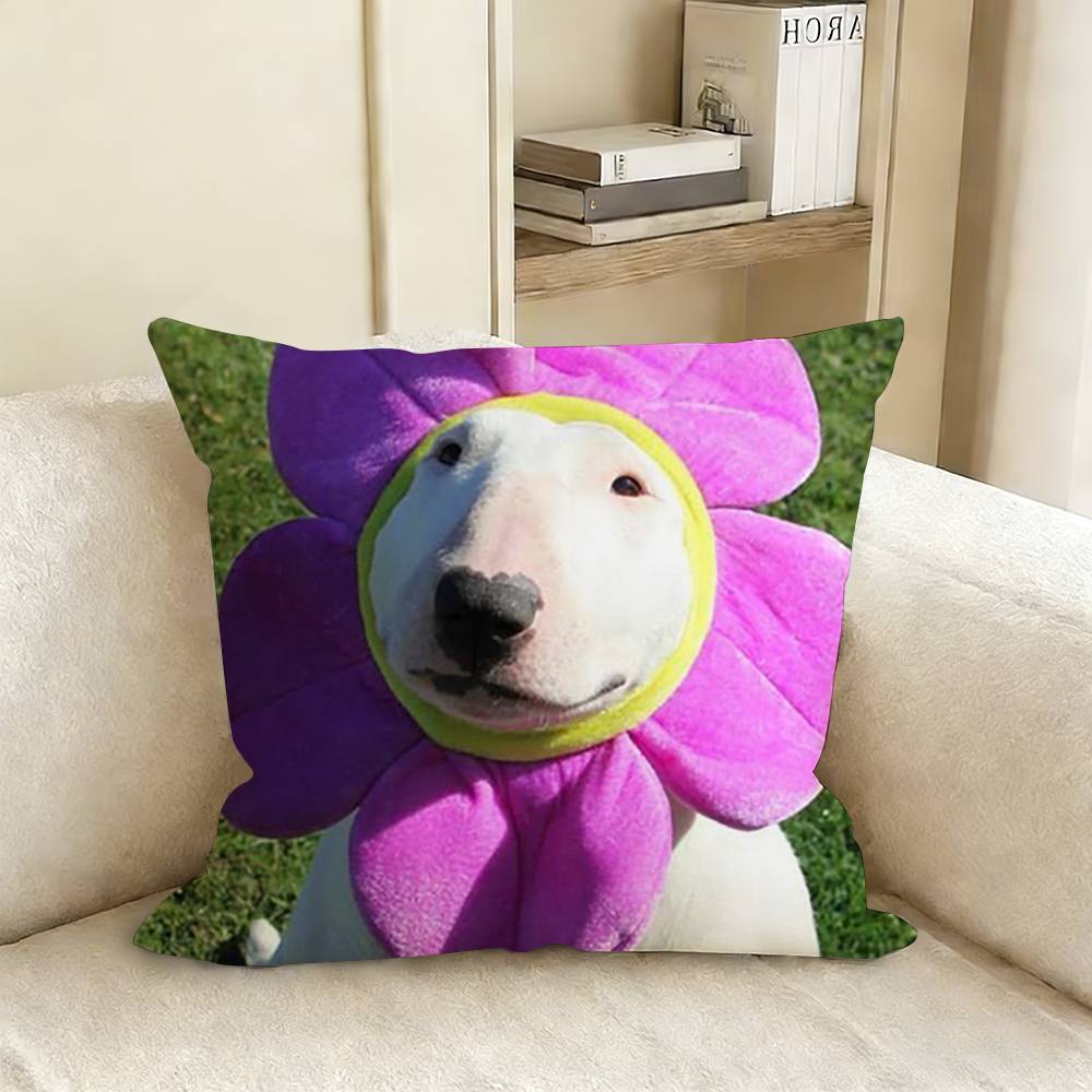 Funny Bull Terrier Dog Pillow Case Living Room Sofa Cushion Cover Suitable For Home Bedroom Room Decoration
