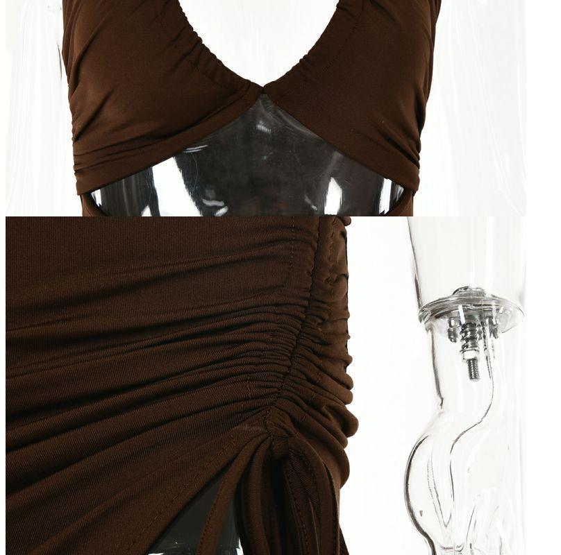 European Fashion Sleeveless High-Split Halter Neck Dress
