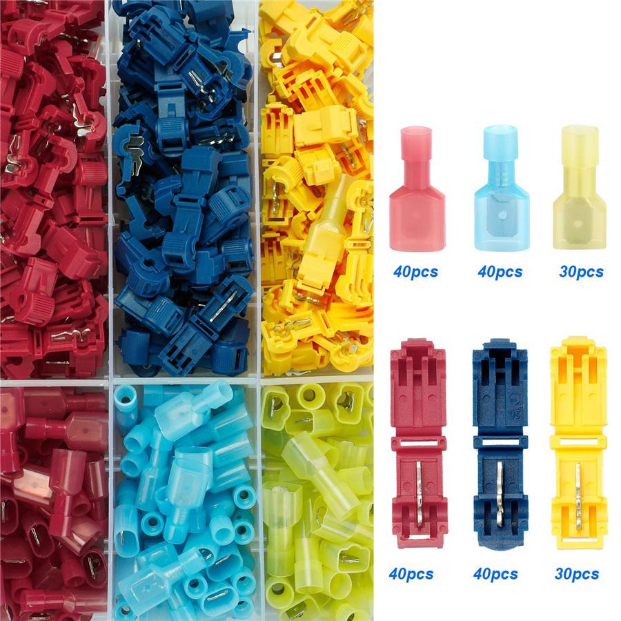 220x Motorcycle T Tap Wire Connector Clip Cable Latch Insulated Terminal 3xColor