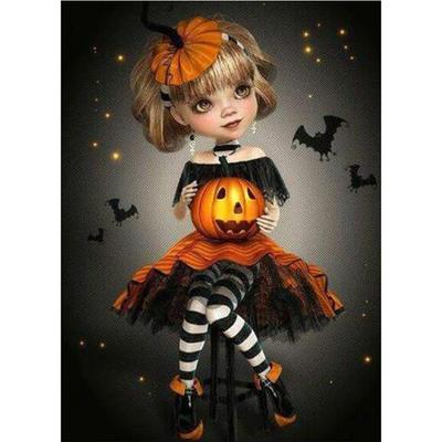 Full 5D Diy Diamond Painting Girl with Pumpkin Lamp Diamond Embroidery Full Lay Cross Stitch Home Decor Handmade Gift